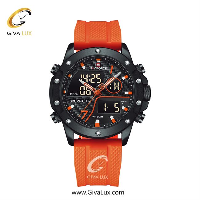 ساعت مچی اورجینال مردانه ناوی فورس|Naviforce|نوی فورس|نیوی فورس دو زمانه مشکی | نارنجی| مشکی-نارنجی| کد رفرنس NF9221